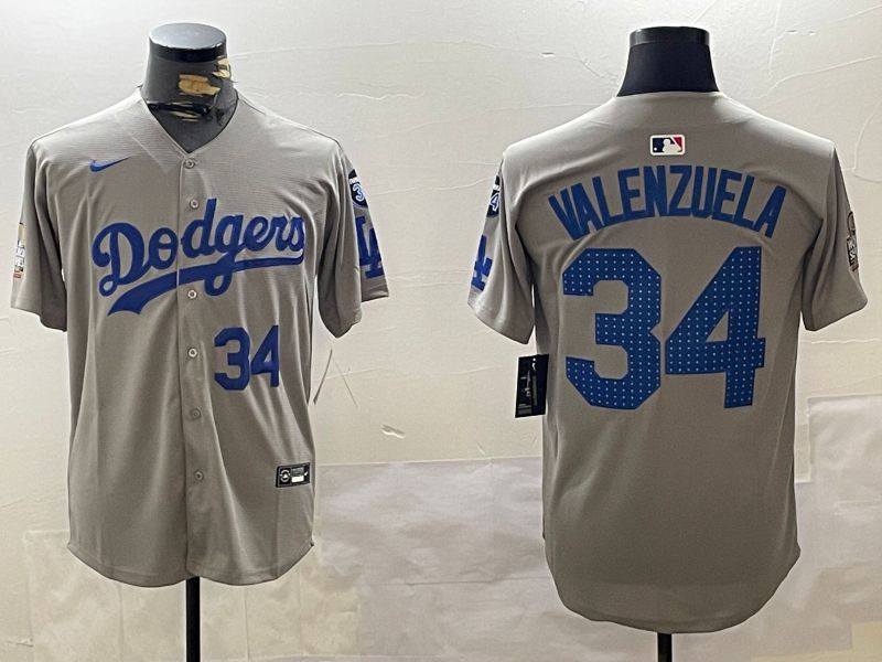 Men Los Angeles Dodgers #34 Valenzuela Grey Game 2024 Nike MLB Jersey style 112018->los angeles dodgers->MLB Jersey